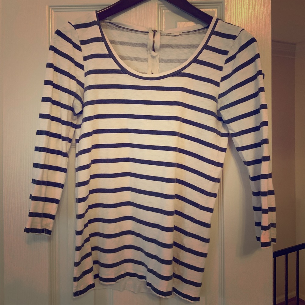 J Crew Navy Striped 3/4 Sleeve Tee